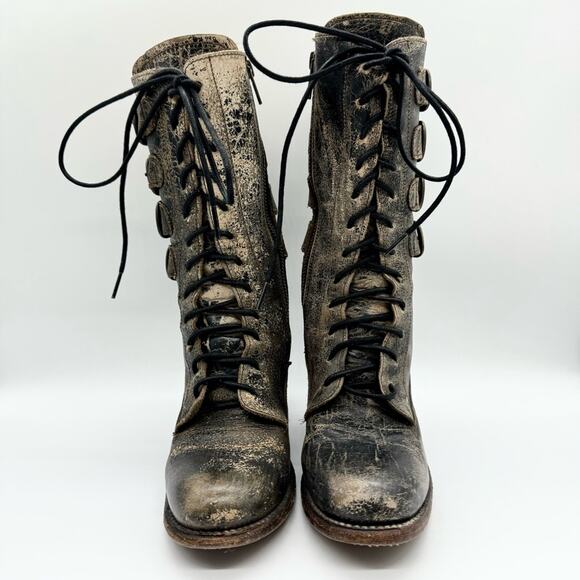 Bed Stu Fiona Cobbler Series Buckled Heeled Moto Boot In Pewter Black Size 6 - Picture 8 of 15